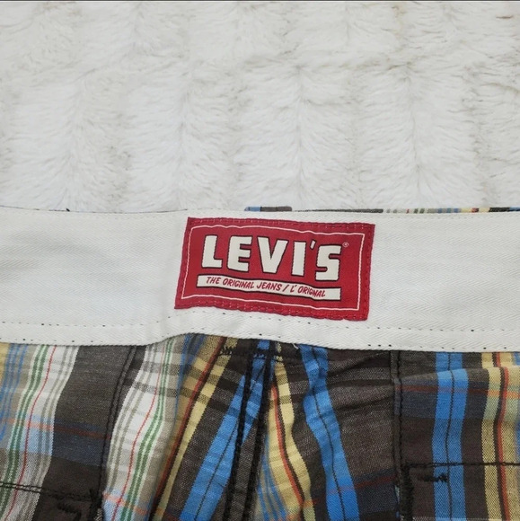 Levi's Men's  Shorts Brown Blue Check Flat Front HQ Size 36 Actual 37 - Picture 6 of 13